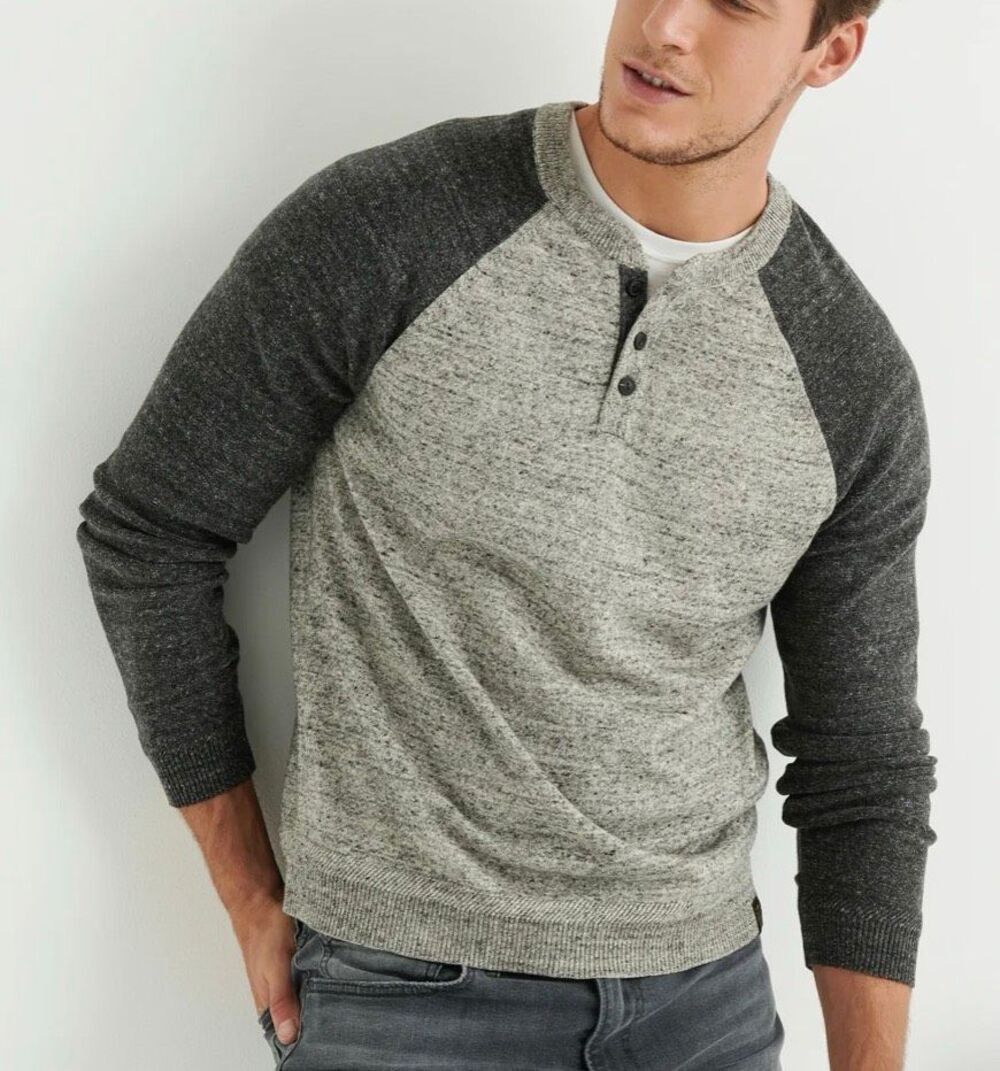 Lucky Brand gray color block Henley sweater - L
